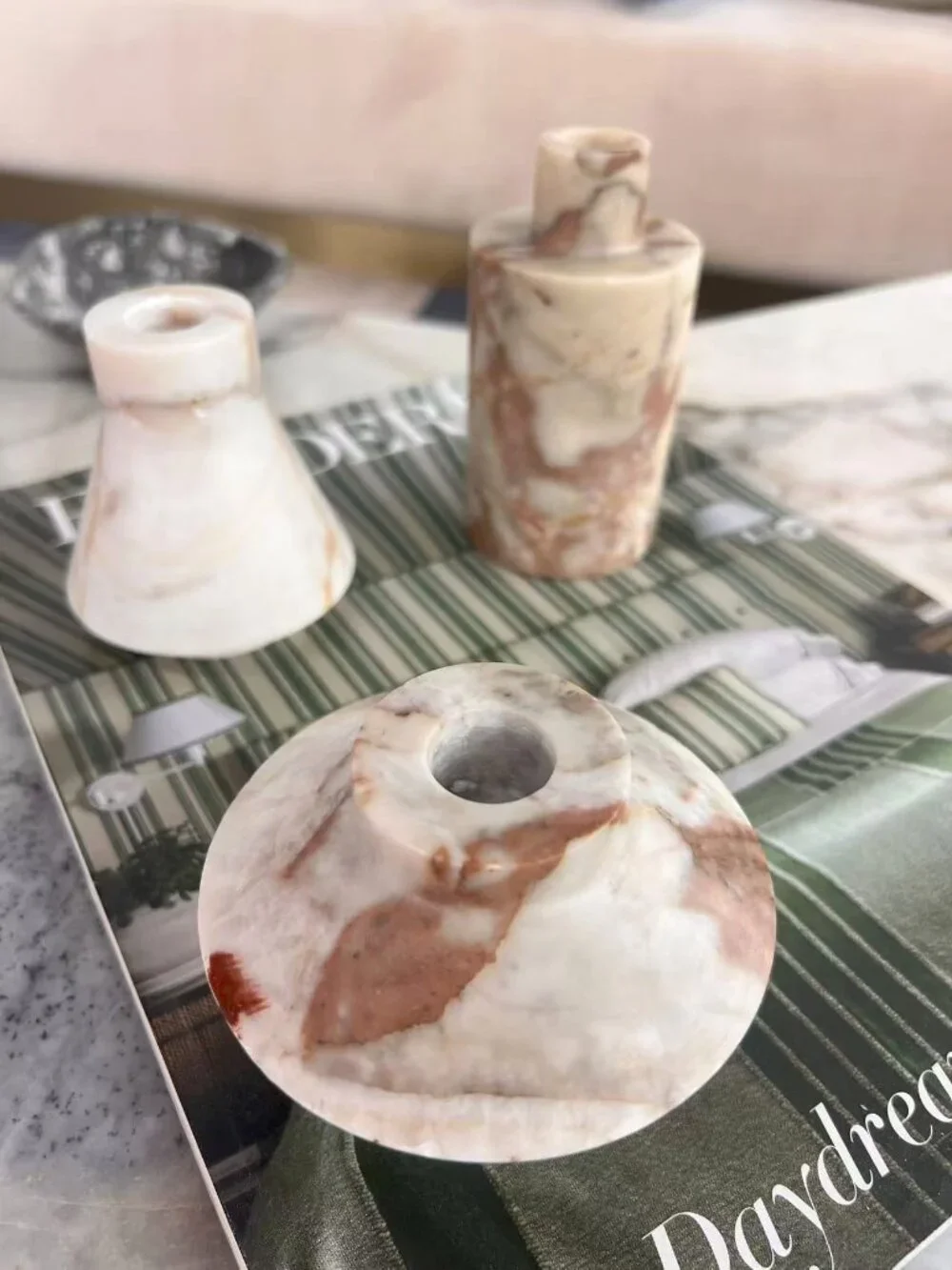 Brands New Discontinued Crate&Barrel Isola Red Marble Candle Holder Set Of 3 B
